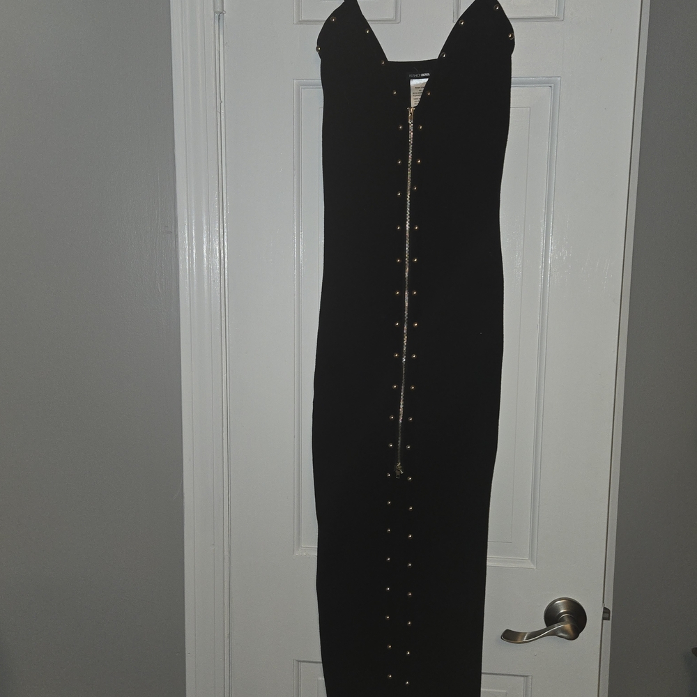Fashion Nova Black Midi Dress with Gold Accents